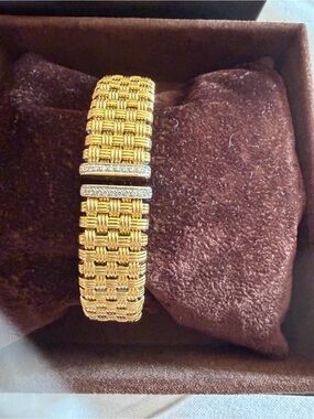NEW Roberto Coin Appassionata 18K Yellow Gold Diamond Basket Weave Bracelet 62.8